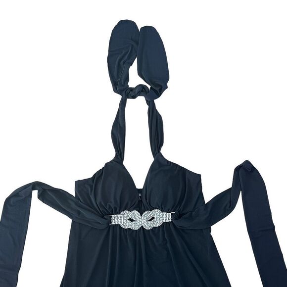 XOXO Black Jersey Tie Around Neck Evening Long Maxi Dress LARGE - Picture 4 of 11